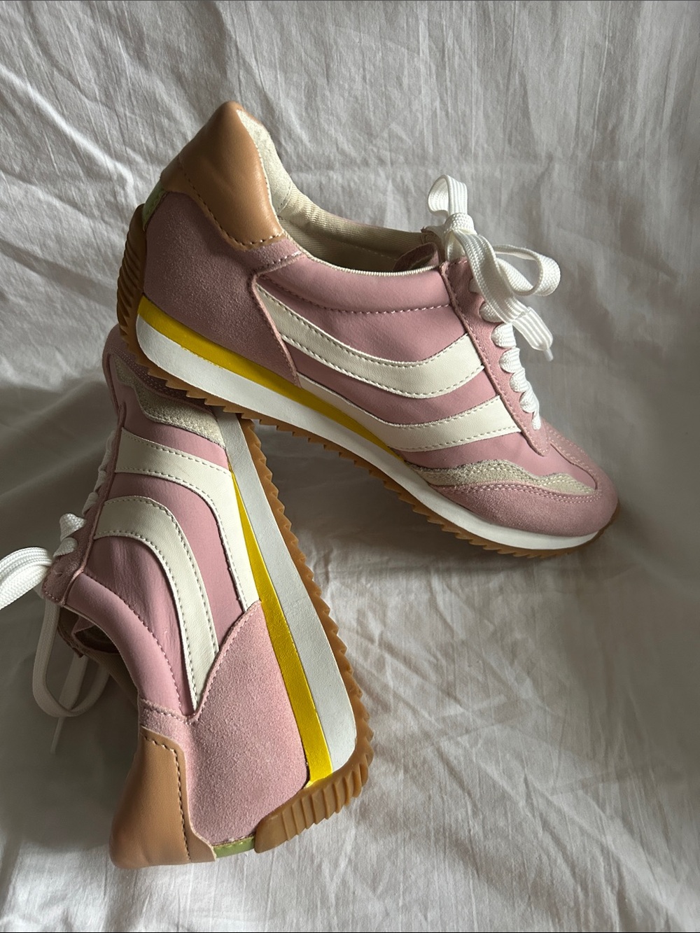 Dolce Vita Pink White Retro-Style Sneakers with Yellow Accent